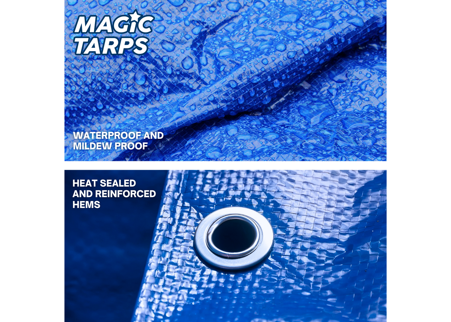 Close-up of Magic Tarp with heat-sealed edges, reinforced seams, features waterproof and mildew-proof protection | The Jump Pad