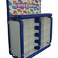 Shoe storage unit with colorful shoe design on top, indoor setting